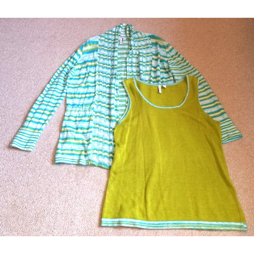 Womens Sweater-BEATRIX OST-blue/green striped cotton blend Twin Set-L